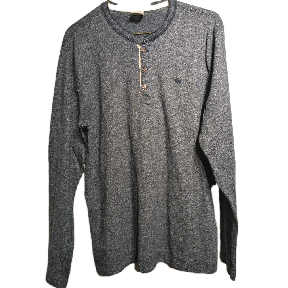 Abercrombie & Fitch Shirt Men S Heathered Blue Long Sleeve Henley Muscle Logo